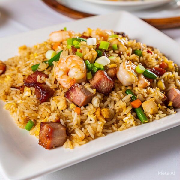 a_white_square_plate_fried_rice_with-1-600x600 FR2 - Fried Rice - Cơm Chiên