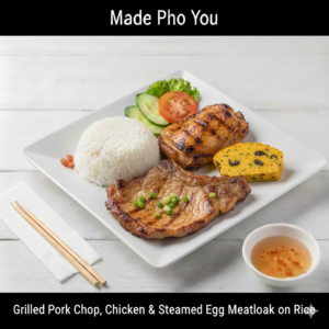 C5. Grilled Pork Chop, Chicken & Steamed Egg Meatloaf on Rice - Cơm Sườn Gà Nướng Chả Trứng