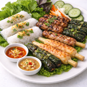BH2. Betel Leaf Beef, Meatball & Sugarcane Shrimp Platter - Bánh Hỏi, Bò Lá Lốt, Nem Nướng, Chạo Tôm