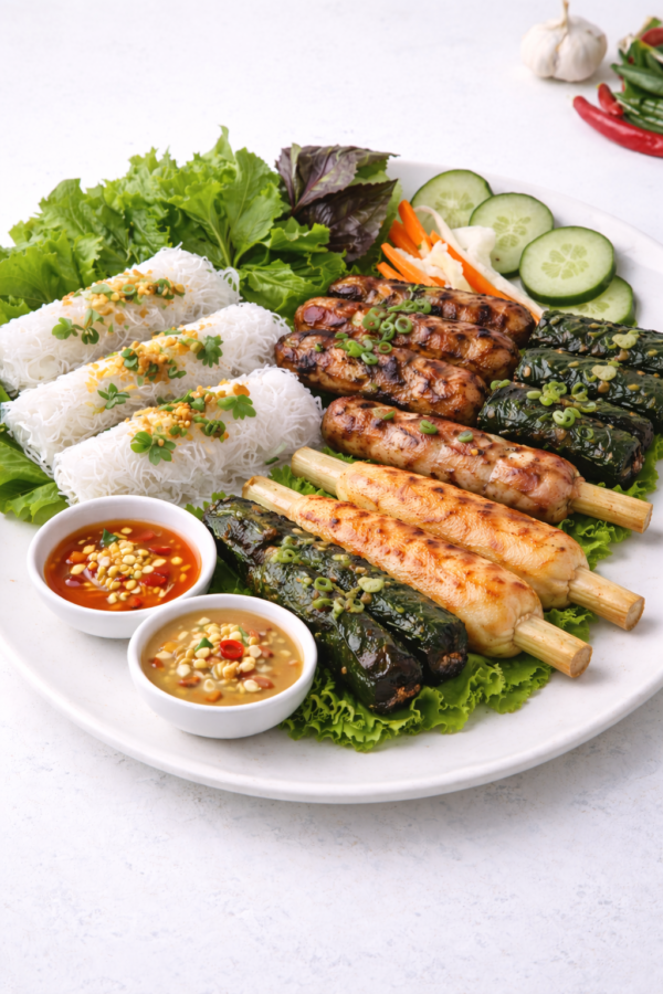 BH2. Betel Leaf Beef, Meatball & Sugarcane Shrimp Platter - Bánh Hỏi, Bò Lá Lốt, Nem Nướng, Chạo Tôm