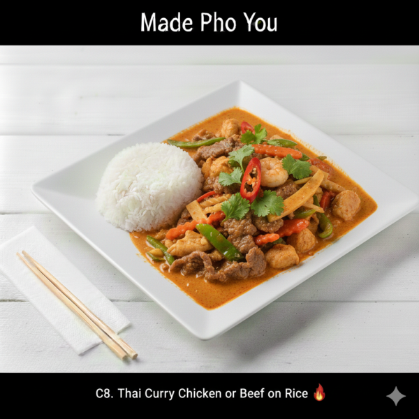 C8. Spicy Curry Chicken or Beef on Rice (Cơm Cà Ri Gà Hoặc Bò)