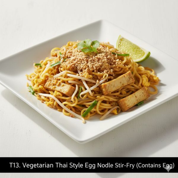 T13. Thai Style Vegetarian Stir Fry Egg Noodles (Contains Egg) - Mì Xào Chay Kiểu Thái