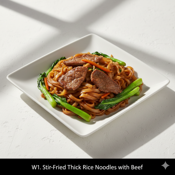 W1. Stir-Fried Thick Rice Noodles with Beef - Hủ Tiếu Xào Thịt Bò