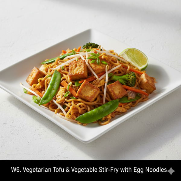 W6. Vegetarian Tofu & Vegetable Stir-Fry on Thick Rice or Egg Noodles - Hủ Tiếu hoặc Mì Xào Chay