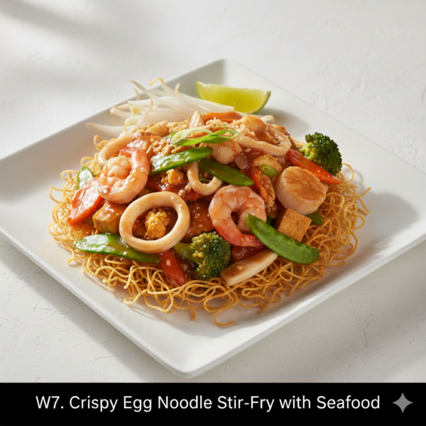 W7. Crispy Egg Noodle Stir-Fry with Seafood or Assorted Meats - Mì Xào Dòn Thập Cẩm hoặc Đồ Biển