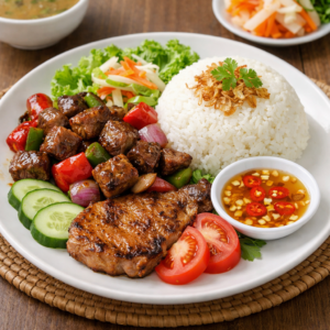 C13. Grilled Pork Chop or Chicken & Shaking Beef on Rice (Cơm Sườn Hoặc Gà Nướng Bò Lúc Lắc)